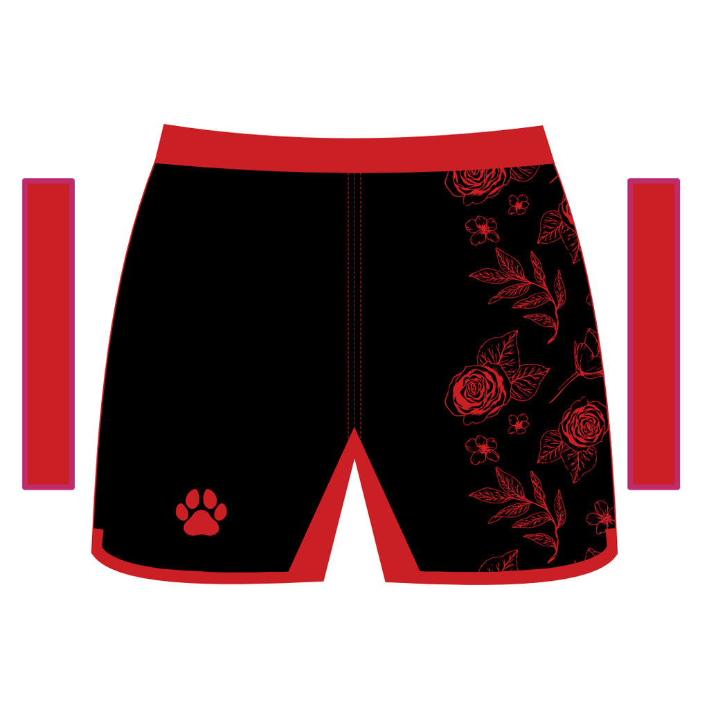 Black and Red Womens Floral Shorts