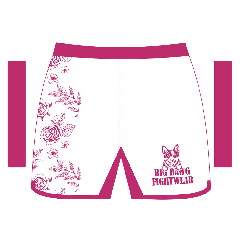 White and Pink Womens Floral Shorts