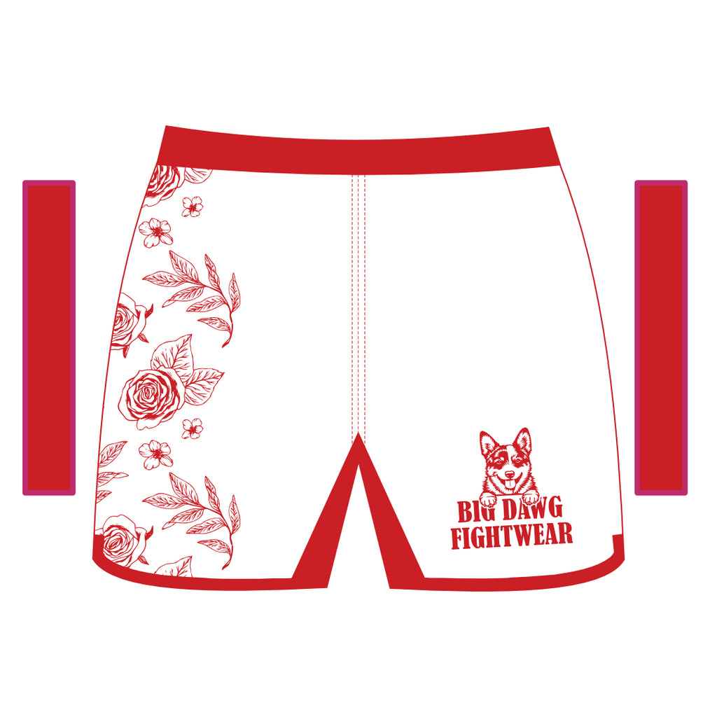 White and Red Womens Floral Shorts